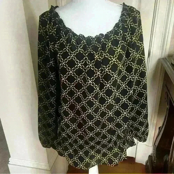 Michael Kors ladies blouse Large black w gold chain print long sleeve Exc Cond - Picture 4 of 8